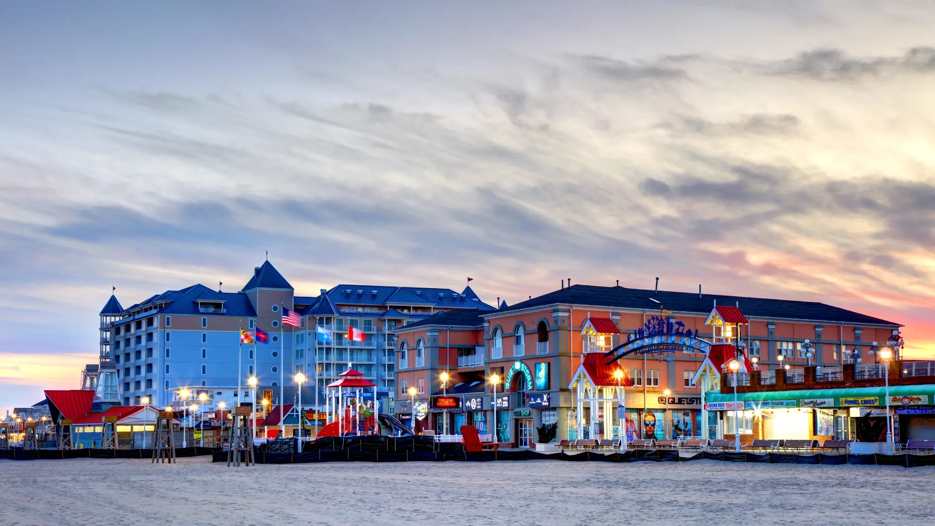 View of attractions by the Ocean City shoreline