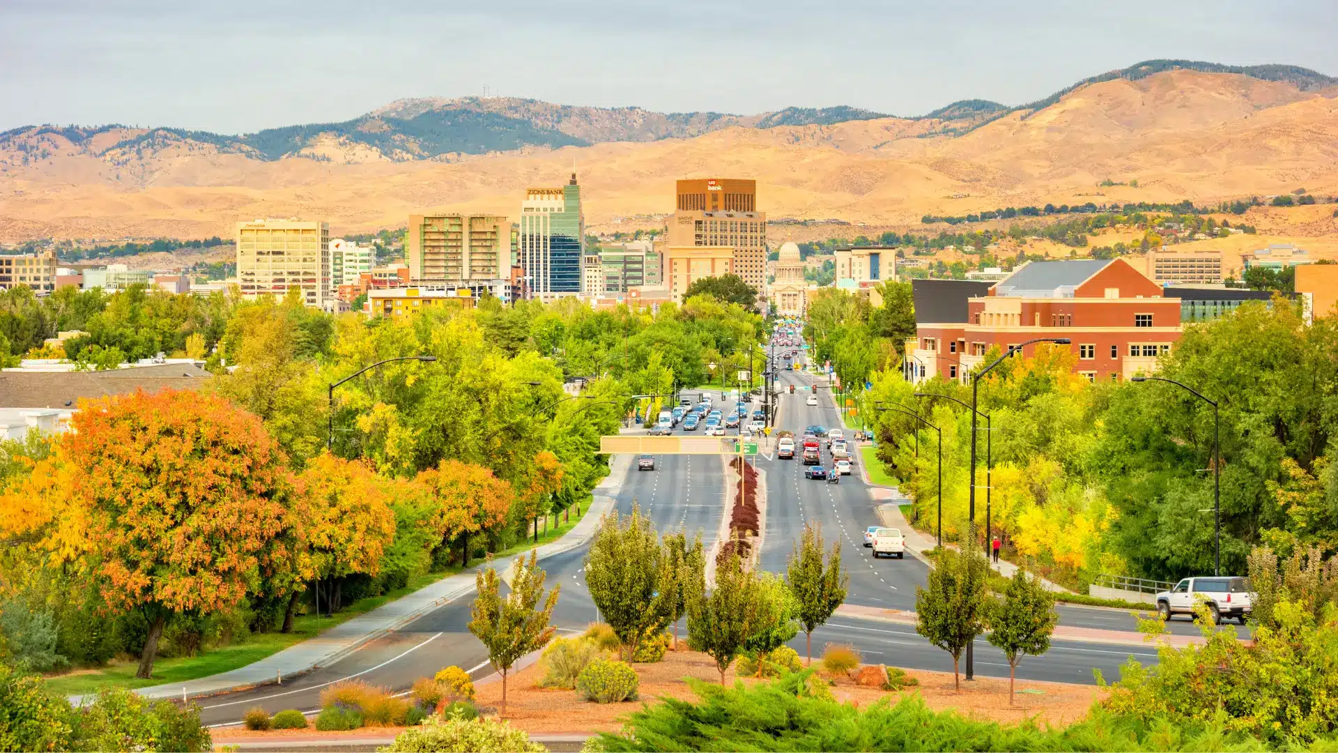 View of downtown Boise Idaho on a sunny autumn day