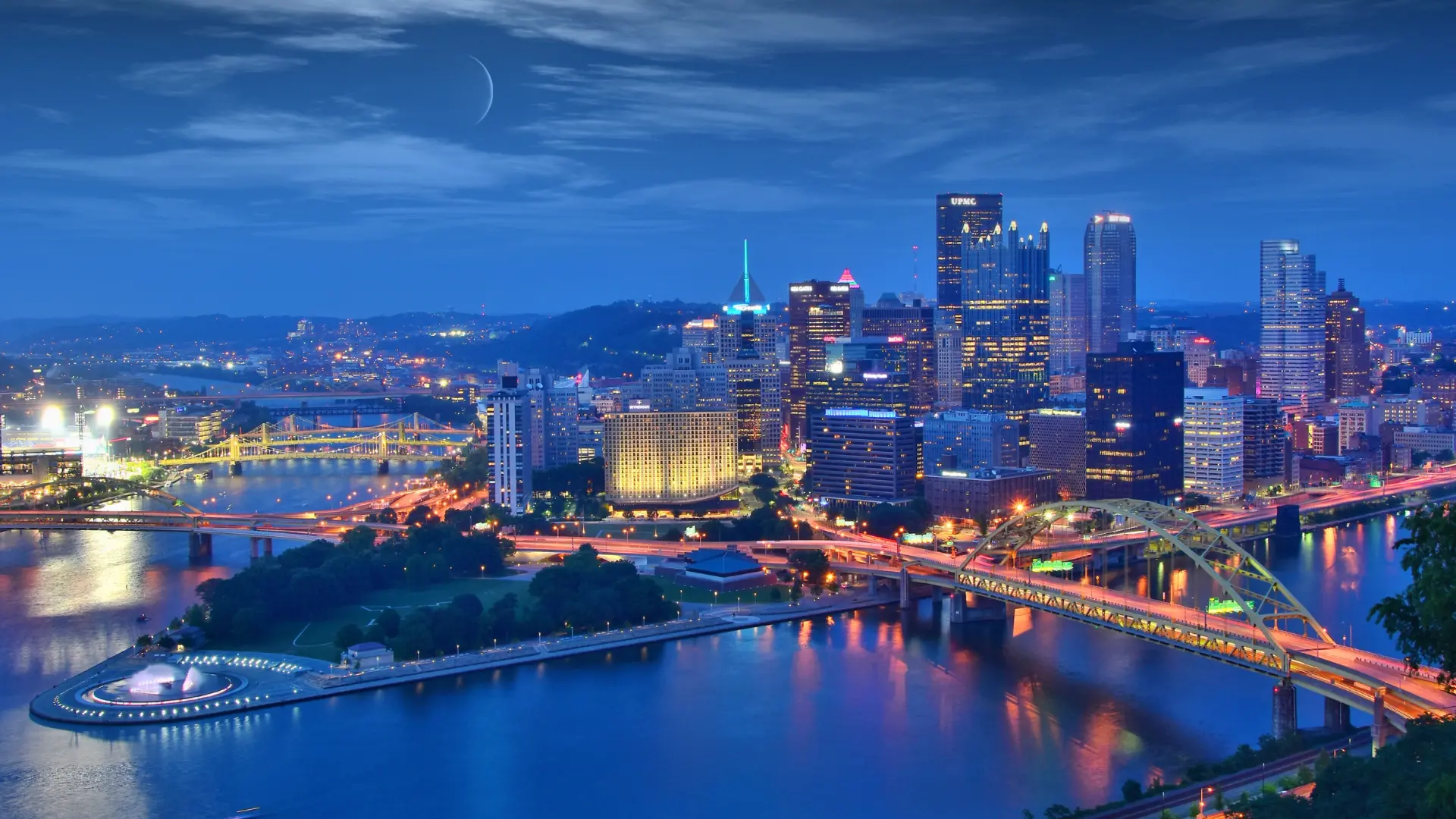 View of the Pittsburgh, Pennsylvania skyline at night