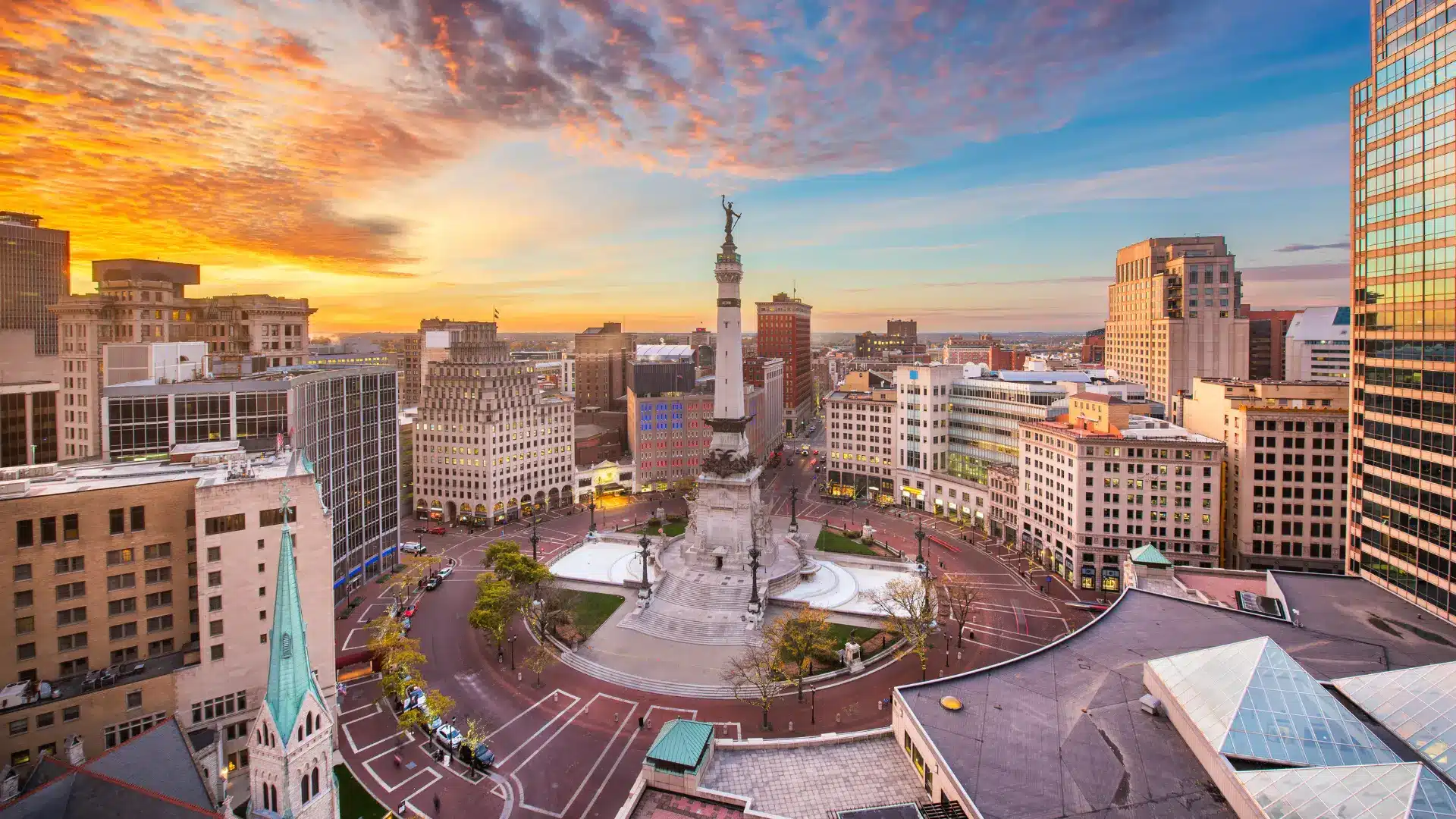 View of the center of Indianapolis at sunset