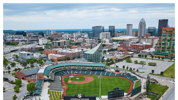 View of the downtown Louisville Slugger field and other buildings